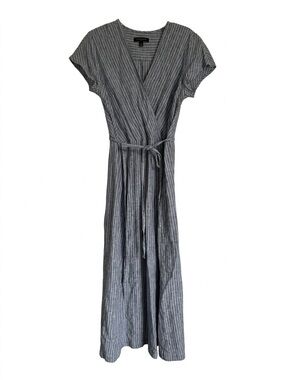 Banana Republic Classic Striped Linen Wrap Maxi Dress Size 8